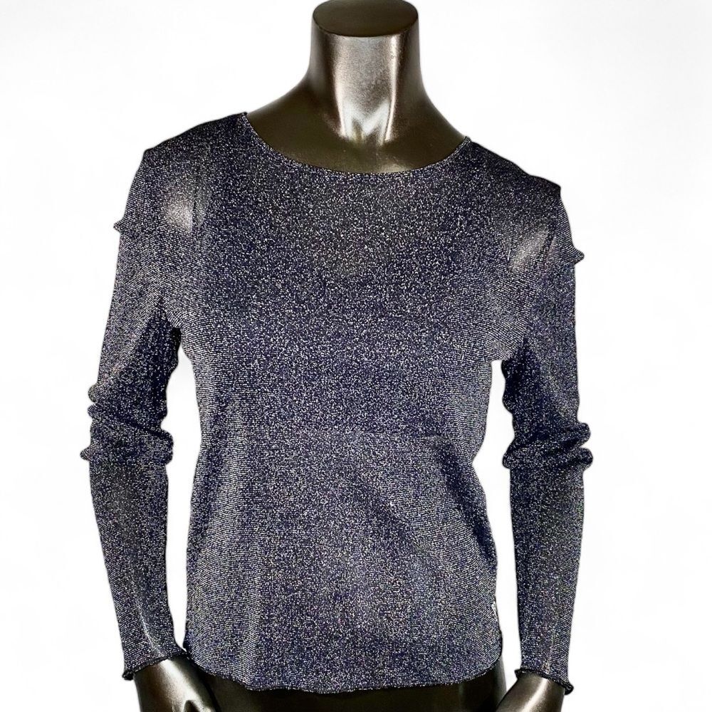 Victoria's Secret Shimmery Top Black Semi Sheer Lightweight Long Sleeve Size XS